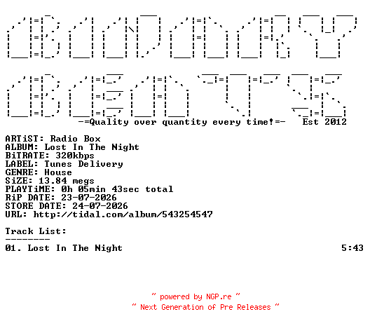 NFO for the release Radio_Box-Lost_In_The_Night-(TUNESD099)-SINGLE-WEB-2026-BB by BB