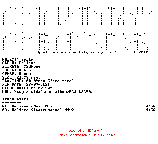 NFO for the release Sebka-Believe-(GPR029)-WEB-2026-BB by BB