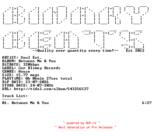 NFO for the release Soul_Est.-Between_Me_And_You-(CBR153)-SINGLE-WEB-2026-BB by BB