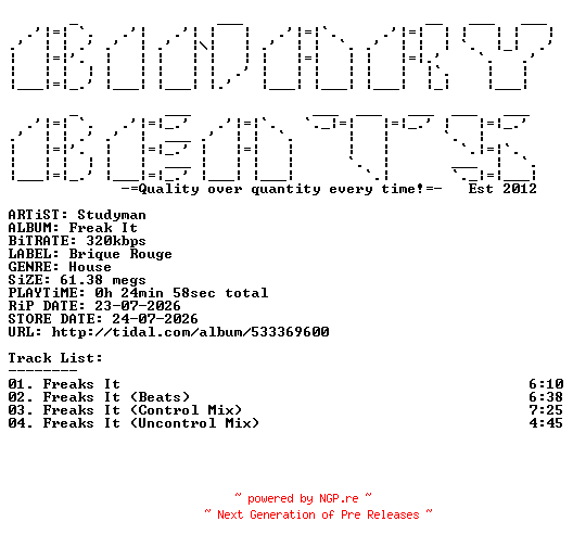 NFO for the release Studyman-Freak_It-(BR429)-WEB-2026-BB by BB