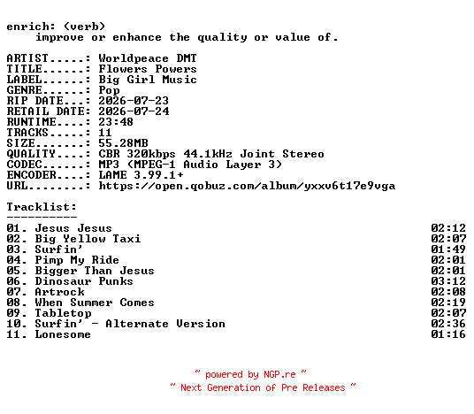 NFO for the release Worldpeace_DMT-Flowers_Powers-EP-WEB-2026-ENRiCH by ENRiCH
