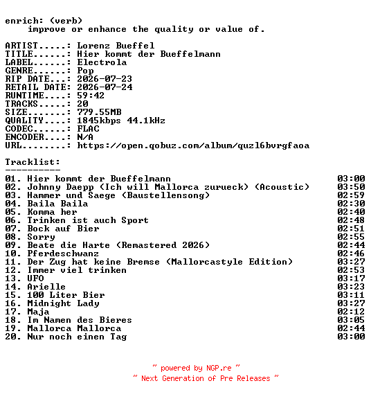 NFO for the release Lorenz_Bueffel-Hier_kommt_der_Bueffelmann-DE-24BIT-WEB-FLAC-2026-ENRiCH by ENRiCH