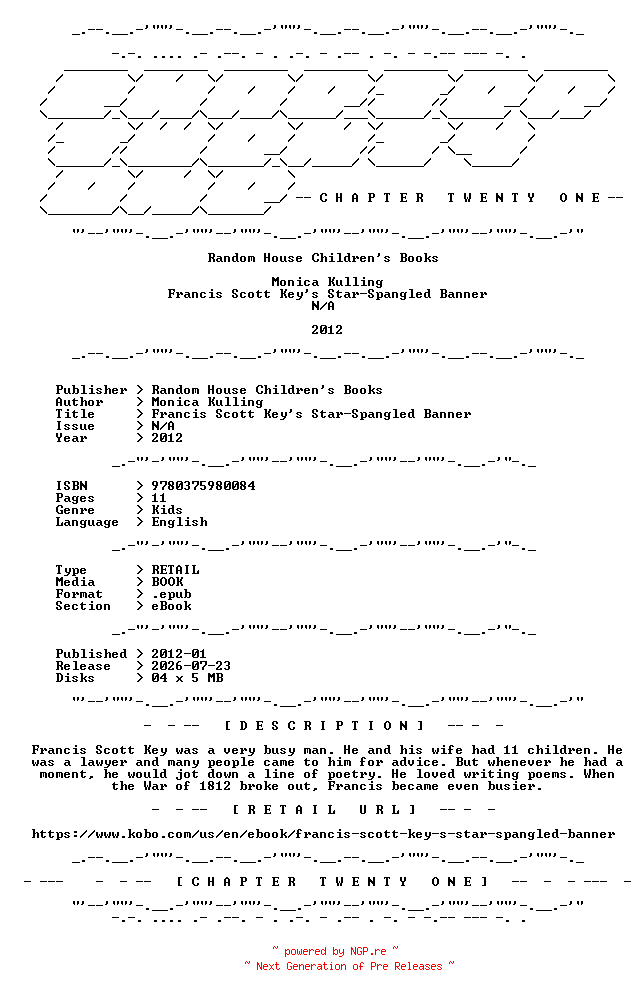 NFO for the release Monica.Kulling.-.Francis.Scott.Keys.Star-Spangled.Banner.2012.RETAIL.EPUB.eBook-CTO by CTO