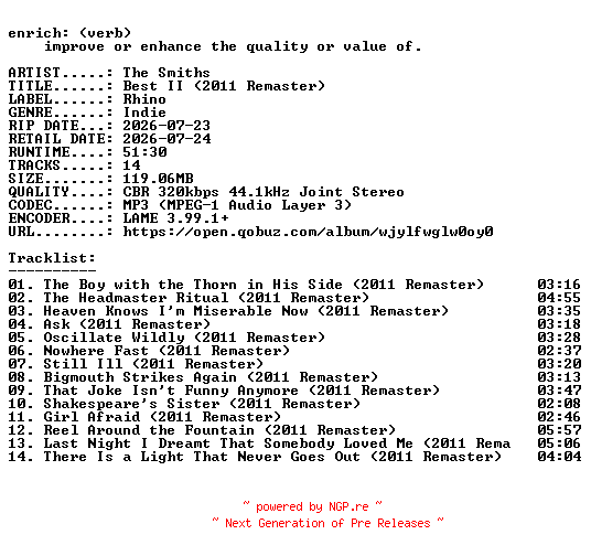 NFO for the release The_Smiths-Best_II_(2011_Remaster)-WEB-2026-ENRiCH by ENRiCH