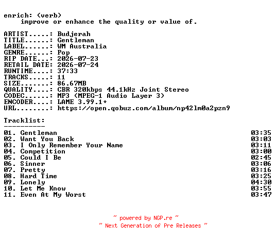 NFO for the release Budjerah-Gentleman-WEB-2026-ENRiCH by ENRiCH