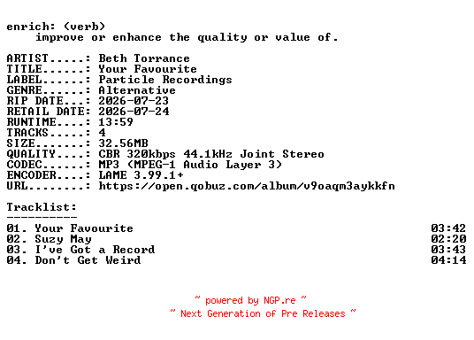 NFO for the release Beth_Torrance-Your_Favourite-EP-WEB-2026-ENRiCH by ENRiCH