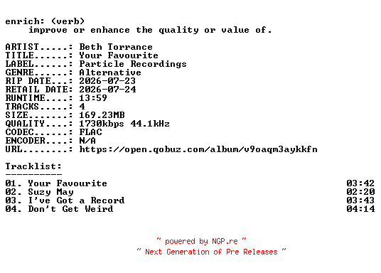 NFO for the release Beth_Torrance-Your_Favourite-EP-24BIT-WEB-FLAC-2026-ENRiCH by ENRiCH