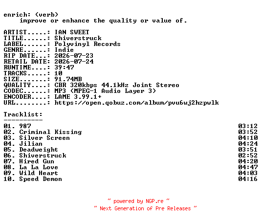 NFO for the release IAN_SWEET-Shiverstruck-WEB-2026-ENRiCH by ENRiCH