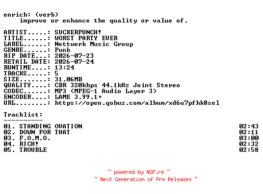 NFO for the release SUCKERPUNCH-WORST_PARTY_EVER-EP-WEB-2026-ENRiCH by ENRiCH