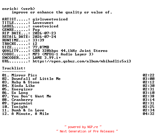NFO for the release girlsweetvoiced-Lovesweet-WEB-2026-ENRiCH by ENRiCH