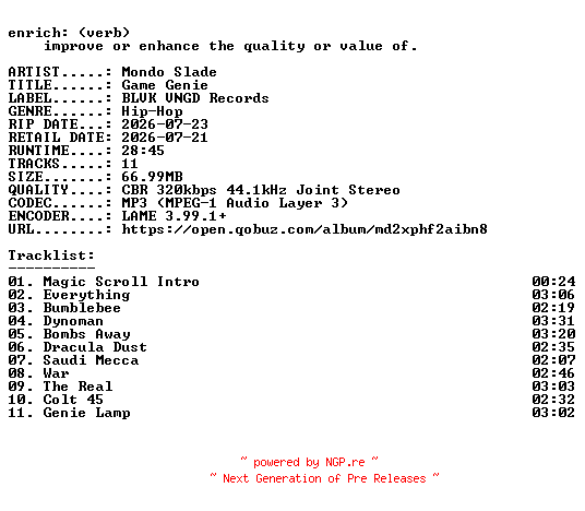NFO for the release Mondo_Slade-Game_Genie-WEB-2026-ENRiCH by ENRiCH