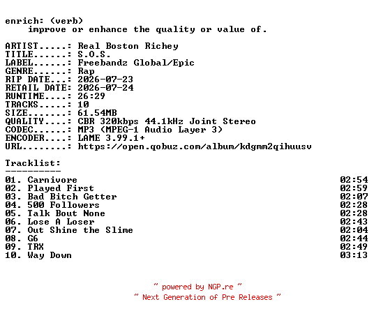 NFO for the release Real_Boston_Richey-S.O.S.-WEB-2026-ENRiCH by ENRiCH