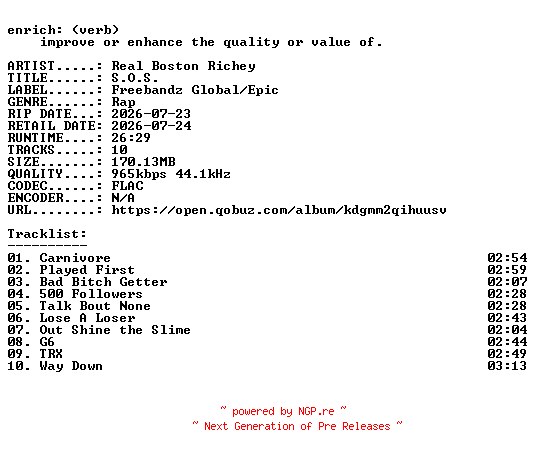NFO for the release Real_Boston_Richey-S.O.S.-16BIT-WEB-FLAC-2026-ENRiCH by ENRiCH