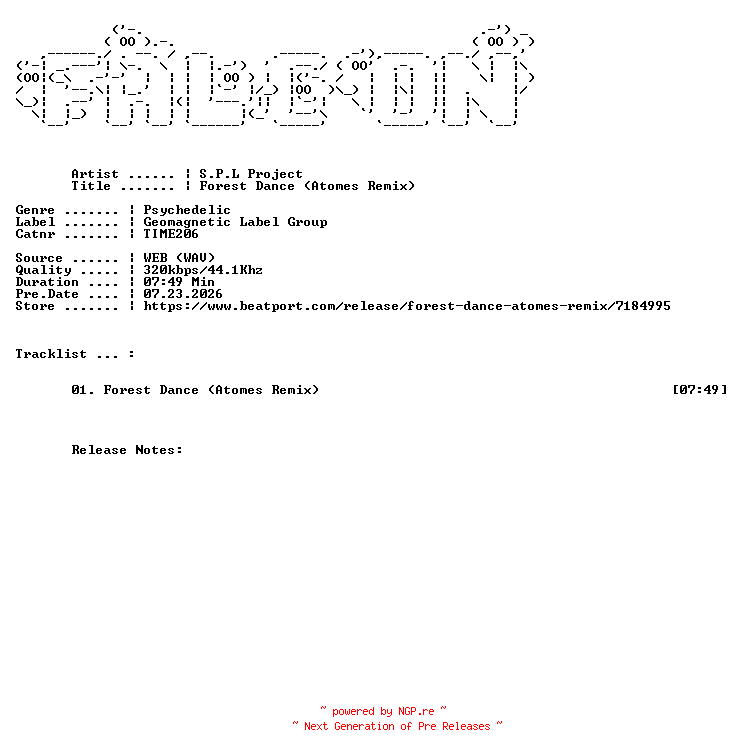 NFO for the release S.P.L_Project-Forest_Dance_Atomes_Remix-(TIME206)-SINGLE-WEB-2026-FALCON by FALCON