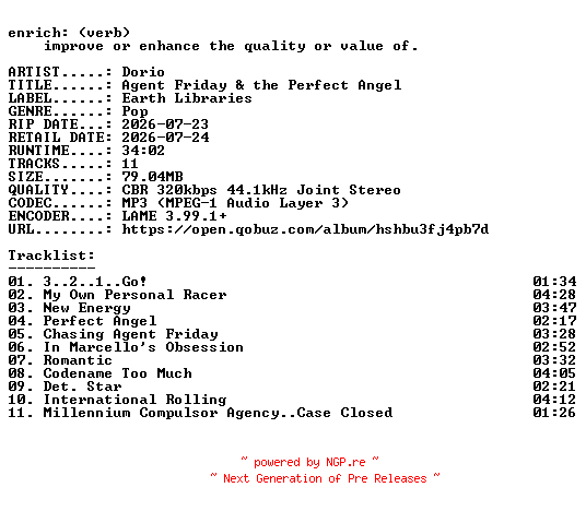 NFO for the release Dorio-Agent_Friday_and_the_Perfect_Angel-WEB-2026-ENRiCH by ENRiCH