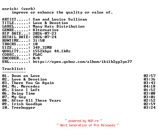 NFO for the release Sam_and_Louise_Sullivan-Love_and_Devotion-24BIT-WEB-FLAC-2026-ENRiCH by ENRiCH