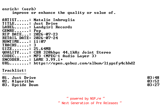 NFO for the release Natalie_Imbruglia-Just_Drive-EP-WEB-2026-ENRiCH by ENRiCH