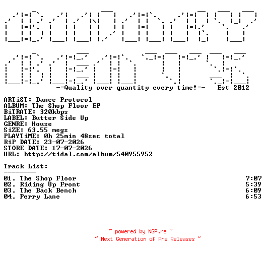 NFO for the release Dance_Protocol-The_Shop_Floor_EP-(BSU015)-WEB-2026-BB by BB
