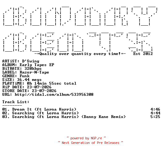 NFO for the release DSwing-Early_Tapes_EP-(RNTD136)-WEB-2026-BB by BB