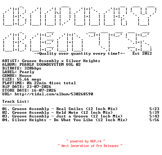 NFO for the release Groove_Assembly_x_Silver_Heights-PEARLY_SOUNDSYSTEM_VOL_02-(PRLY-V2661)-WEB-2026-BB by BB