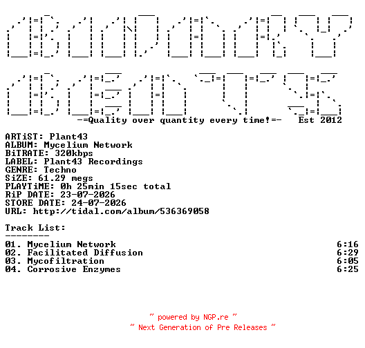 NFO for the release Plant43-Mycelium_Network-(PLANT43018)-WEB-2026-BB by BB