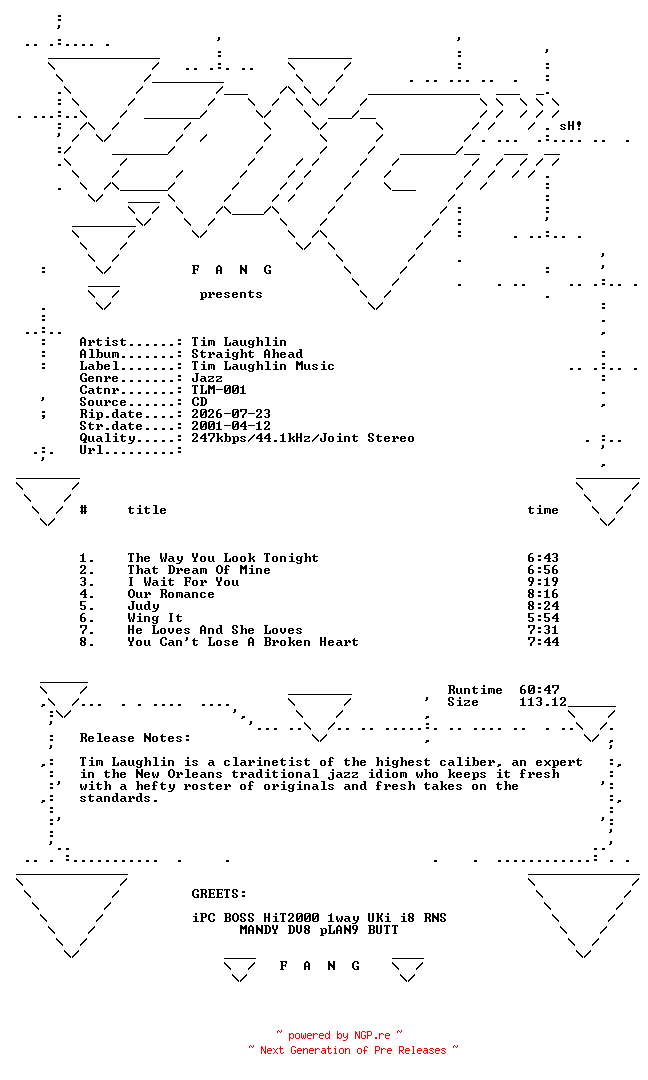 NFO for the release Tim_Laughlin-Straight_Ahead-(TLM-001)-CD-2001-FANG by FANG