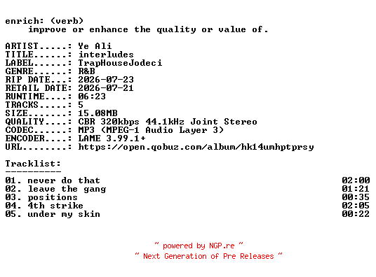 NFO for the release Ye_Ali-interludes-EP-WEB-2026-ENRiCH by ENRiCH