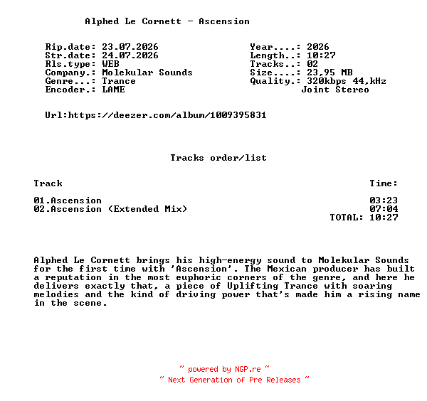 NFO for the release Alphed_Le_Cornett_-_Ascension-(MOLSO227)-WEB-2026-FMC by FMC