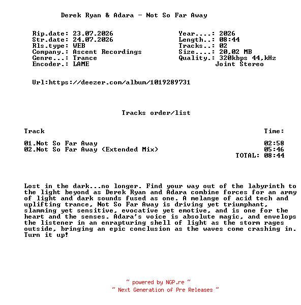 NFO for the release Derek_Ryan_And_Adara_-_Not_So_Far_Away-(ASC098)-WEB-2026-FMC by FMC