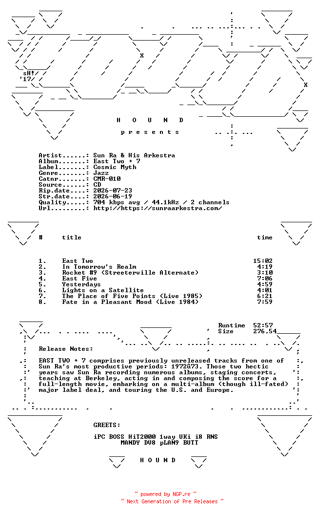 NFO for the release Sun_Ra_and_His_Arkestra-East_Two_Plus_7-(CMR-010)-CD-FLAC-2026-HOUND by HOUND