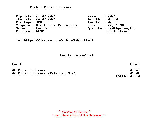 NFO for the release Push_-_Known_Universe-(BH1771-0)-WEB-2026-FMC by FMC