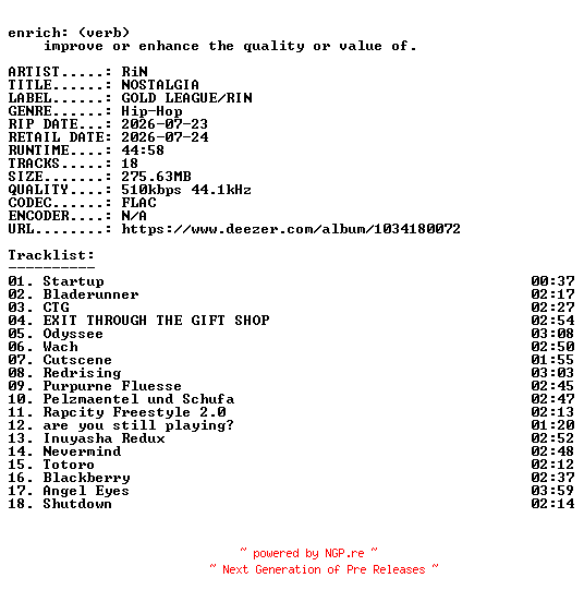 NFO for the release RiN-NOSTALGIA-DE-16BIT-WEB-FLAC-2026-ENRiCH by ENRiCH
