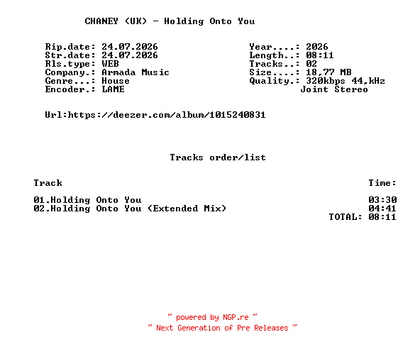 NFO for the release CHANEY_(UK)_-_Holding_Onto_You-(ARMAS3783)-WEB-2026-FMC by FMC