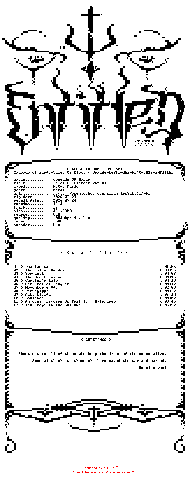 NFO for the release Crusade_Of_Bards-Tales_Of_Distant_Worlds-16BIT-WEB-FLAC-2026-ENTiTLED by ENTiTLED