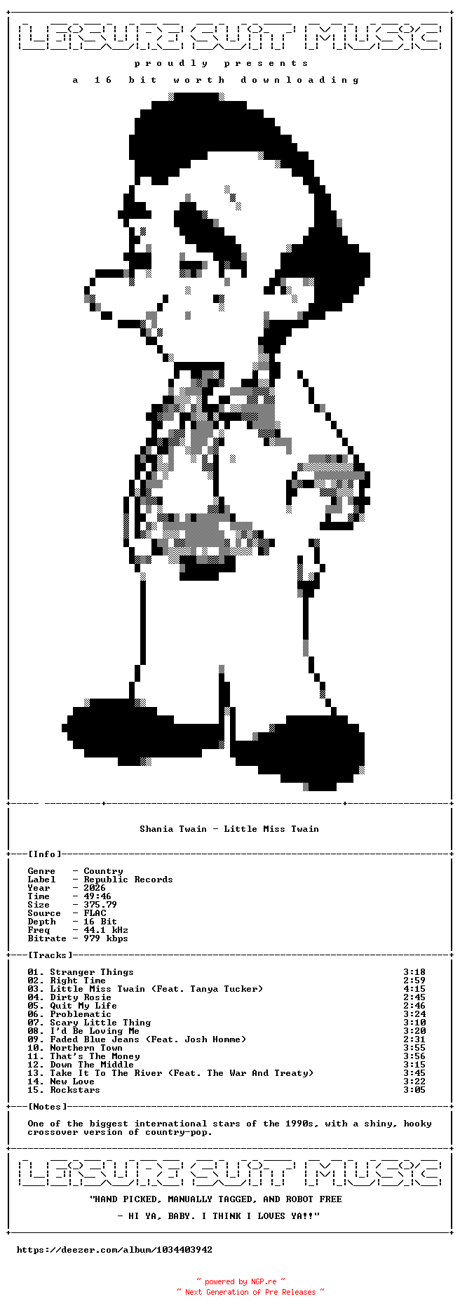 NFO for the release Shania_Twain-Little_Miss_Twain-16BIT-WEB-FLAC-2026-LSM by LSM