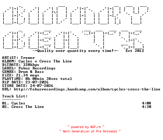 NFO for the release Tremor-Cycles_x_Cross_The_Line-(FOKUZ410)-WEB-2026-BB by BB