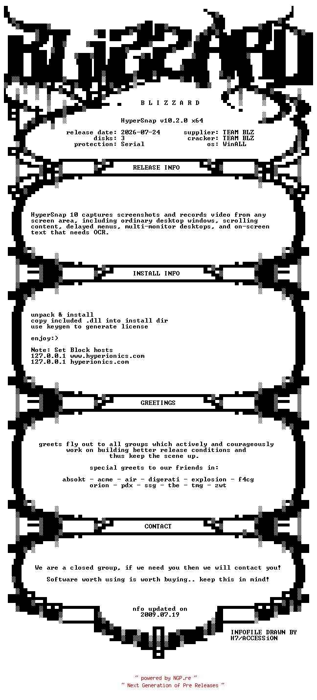 NFO for the release HyperSnap.v10.2.0.x64.WinALL.Incl.Keygen-BLiZZARD by BLiZZARD
