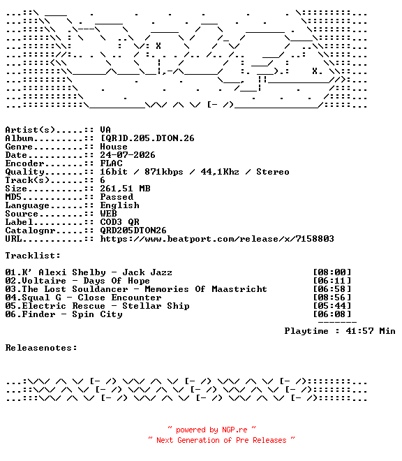 NFO for the release VA-QRD.205.DTON.26-QRD205DTON26-16BIT-WEB-FLAC-2026-WAVED by WAVED