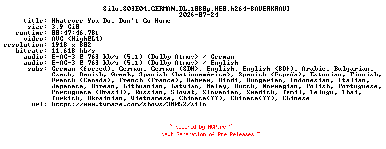 NFO for the release Silo.S03E04.GERMAN.DL.1080p.WEB.h264-SAUERKRAUT by SAUERKRAUT