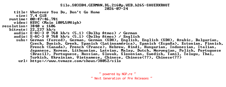 NFO for the release Silo.S03E04.GERMAN.DL.2160p.WEB.h265-SAUERKRAUT by SAUERKRAUT