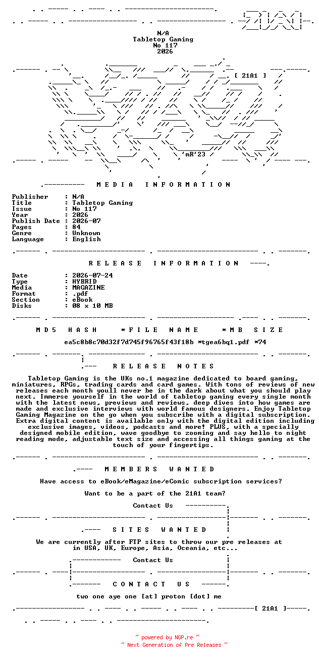 NFO for the release Tabletop.Gaming.No.117.2026.HYBRID.MAGAZINE.eBook-21A1 by 21A1