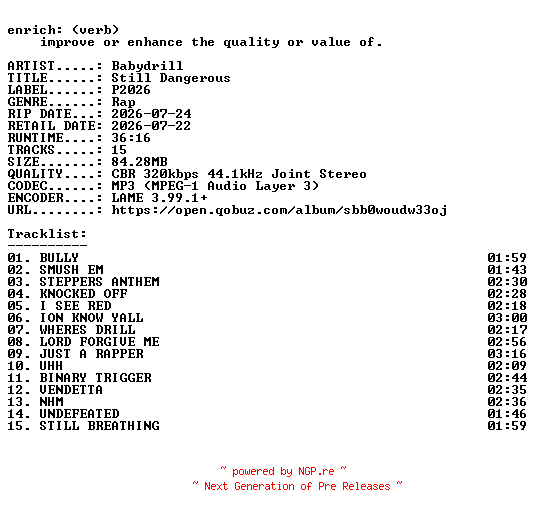 NFO for the release Babydrill-Still_Dangerous-WEB-2026-ENRiCH by ENRiCH