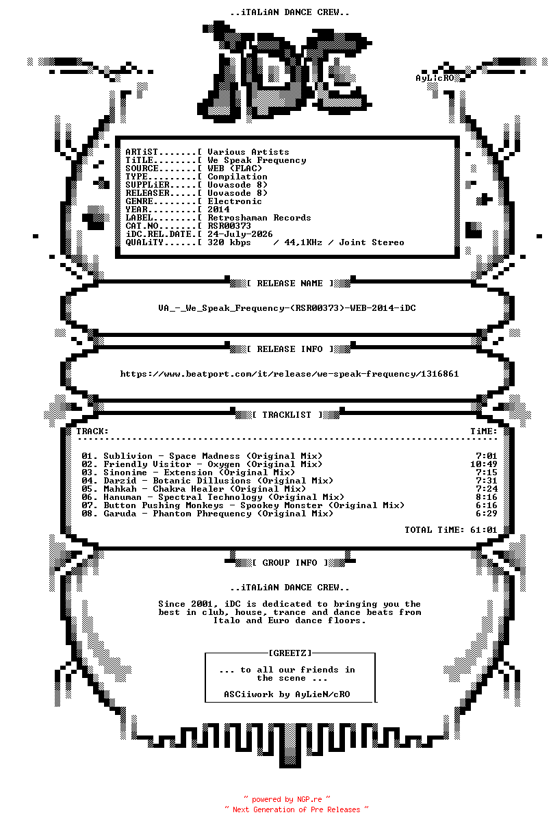 NFO for the release VA_-_We_Speak_Frequency-(RSR00373)-WEB-2014-iDC by iDC