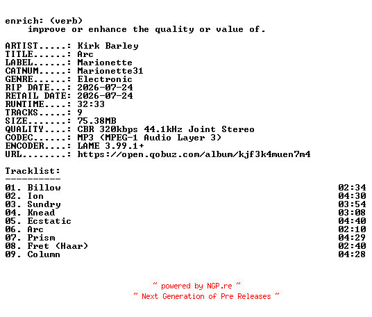 NFO for the release Kirk_Barley-Arc-(MARIONETTE31)-WEB-2026-ENRiCH by ENRiCH