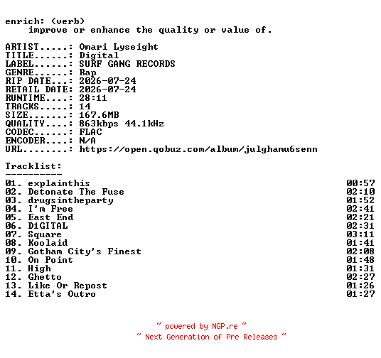 NFO for the release Omari_Lyseight-Digital-16BIT-WEB-FLAC-2026-ENRiCH by ENRiCH