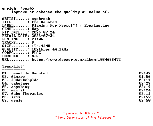NFO for the release egobreak-the_Haunted-EP-16BIT-WEB-FLAC-2026-ENRiCH by ENRiCH