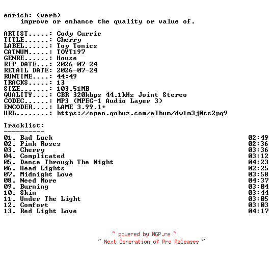 NFO for the release Cody_Currie-Cherry-(TOYT197)-WEB-2026-ENRiCH by ENRiCH