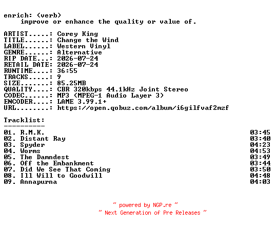 NFO for the release Corey_King-Change_the_Wind-WEB-2026-ENRiCH by ENRiCH