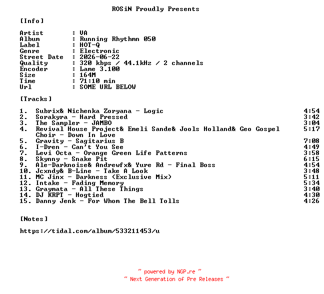 NFO for the release VA-Running_Rhythmn_050-WEB-2026-ROSiN by ROSiN