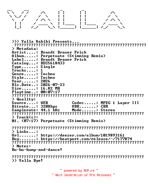 NFO for the release Brandt_Brauer_Frick--Perpetuate_(Stimming_Remix)-(BEC5618433)-SINGLE-WEB-2026-YALLA by YALLA